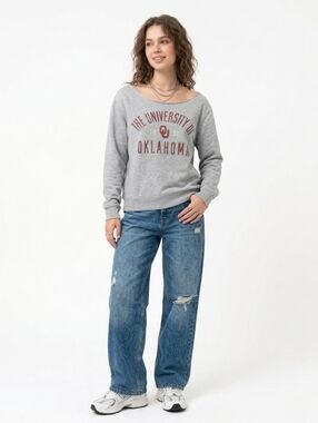 University of Oklahoma OU Sooners Womens Grey Sweatshirt Raw Hem Vintage Size M